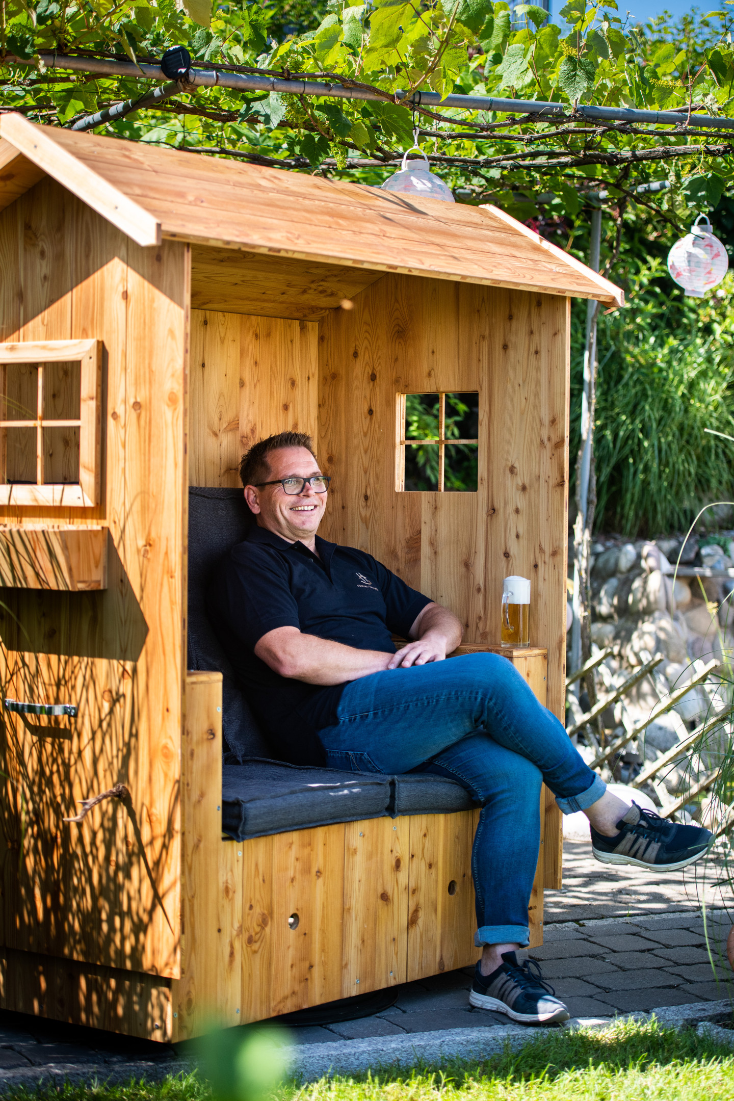 Inhaber Michael Patzschke im Hütten-Strandkorb